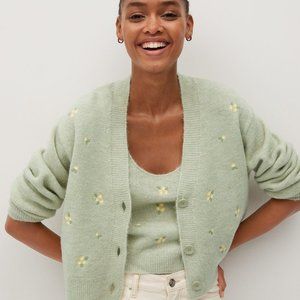NWT Mango Flowers Embroidered Cardigan Set